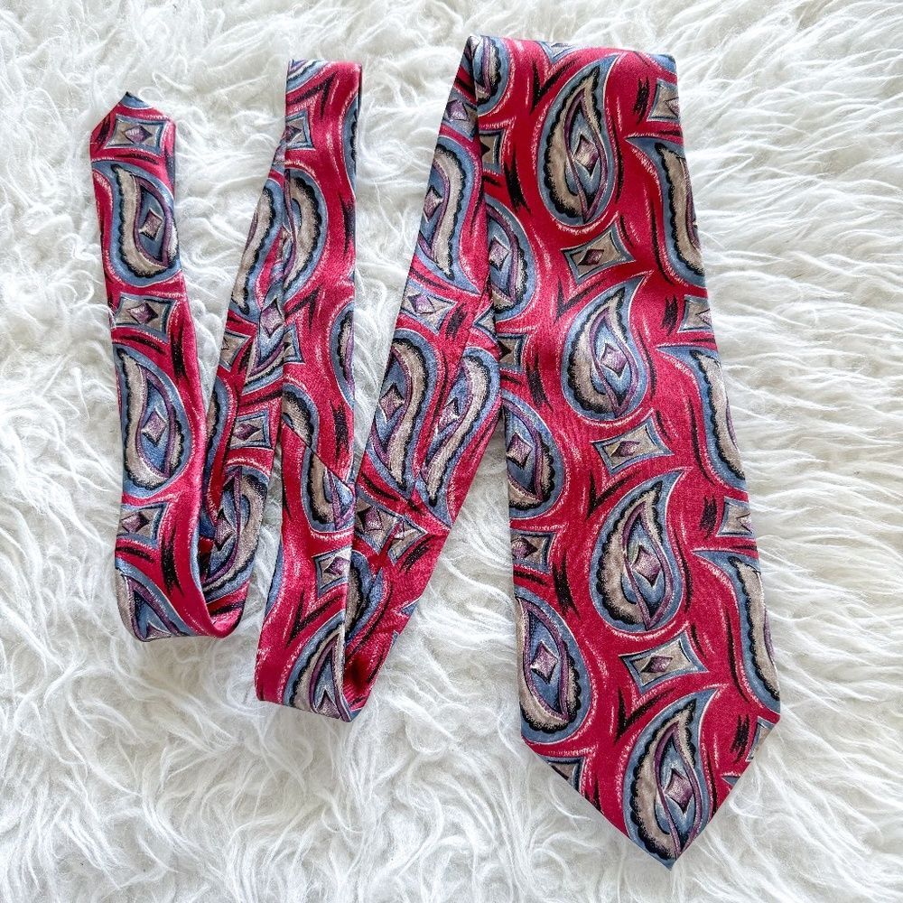 Vintage Christian Dior Monsieur 100% Silk Tie - Red Paisley Pattern